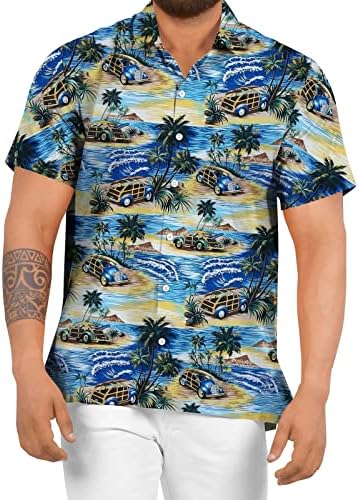 Beuu 2022 חולצות הוואי גברים חדשות, כפתור שרוול קצר בקיץ מטה טופ טופיות הדפס פרחוני טרופי חולצת חוף