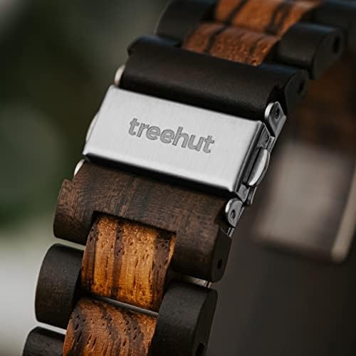 שעון עץ עץ לגברים עם רצועה מתכווננת ואבזם נירוסטה-שעון אנלוגי קוורץ יפני עם קופסת מתנה-שעון עץ פרק