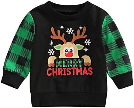 בנות תינוקות בנות חג המולד של שרוול ארוך משובץ מצויר הדפסים צבי סוודר סווטשירט חולצה חולצה ילד נוער