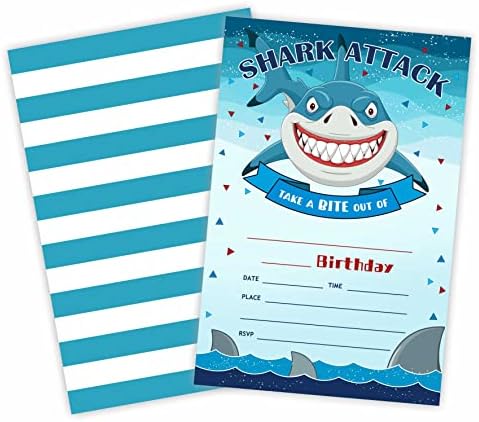 הנושא של כריש הזמנה למסיבת יום הולדת, התקפת כריש הזמנה כרטיסים （20 ספירת) עם מעטפות, אוקיינוס