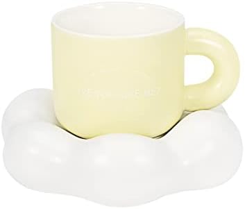 כוס קפה קרמיקה של דנובין ומערכת צלוחית, קפוצ'ינו אספרסו דמיטסס ספל צורת ענן חמוד, 10oz מושלם לתה חלב לאט