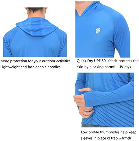 חולצות דייג לגברים שרוול ארוך - הגנת שמש SPF 50+ קפוצ'ונים של חולצת UV