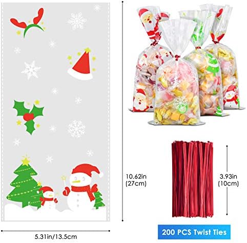 ארקון 200 יחידות חג המולד צלופן לטפל שקיות ברור קוקי סוכריות שקיות גודי שקיות חג המולד מתנת שקיות עם 250 יחידות