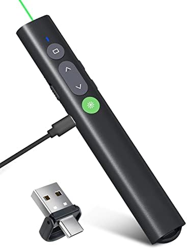 לחיצה על מצגת נטענת עבור מצביע אור ירוק של PowerPoint, USB-A/USB-C פרזנטור אלחוטי מרחוק, Google