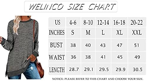 Welinco Womens צווארון צווארון גוש צבע גוש שרוול ארוך צד טוניקה מפוצלת