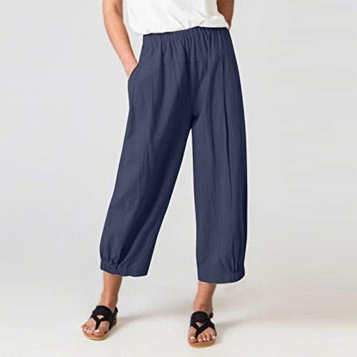 מיאשוי נשים מכנסי קיץ מזדמנים ישר מזדמנים תפרים גבוהים תפרים אלסטיים צבעים קצוצים מכנסי טרניוט אימון