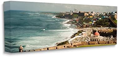תעשיות סטופל ישנות סן חואן פוארטו ריקו נוף חוף צילום קיר קיר קיר, 24 x 10, כחול