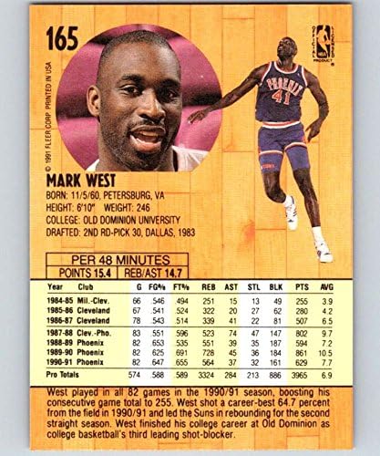 1991-92 פלייר סדרה 1 כדורסל 165 מארק ווסט פיניקס סאנס רשמי מסחר ב- NBA