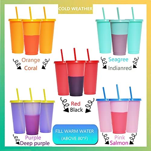 Alohastarttg 5 pcs 24oz כוסות מחליפות צבע לשימוש חוזר כוס שתייה מפלסטיק כוס עם מכסה וכוס אצטדיון קש ניתן