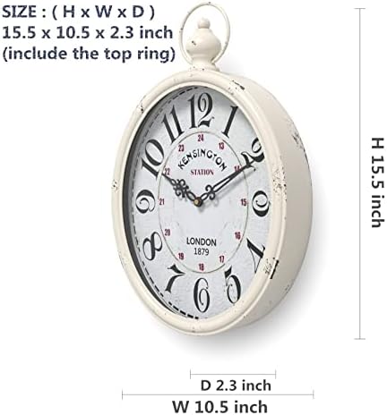 שעון קיר רטרו סגלגל סגלגל, סגנון וינטג 'כפרי, עיצוב מיושן עתיק, שעוני קיר מקוונים שקט המופעלים על סוללה