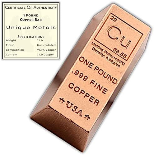 משקל נייר של סרגל נחושת 1 קילו משקל נייר - 999 עיצוב אלמנט כימיה טהור עם תעודת אותנטיות על ידי מתכות