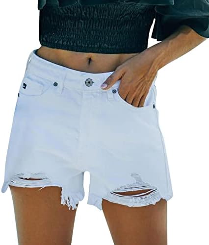 מכנסיים קצרים של ג'ינס לנשים שפורסמו במצוקה, אמצע עלייה מזדמנת קרעה מכנסיים קצרים חמים נוחים מכנסי