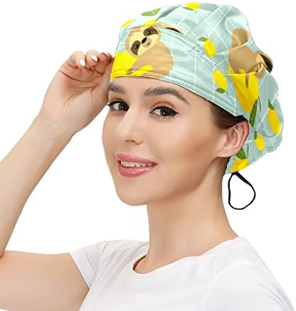 נשים מתכווננות כובע עבודה מצוירת פירות לימון פירות פירות עובדים עם רצועת זיעה וכיסוי ראש אלסטי שיער