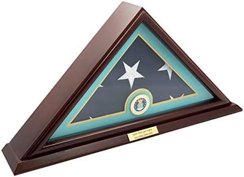 DECOMIL 5'X9 'מארז תצוגת דגל לדגל קבורה ותיק אמריקני - עץ מלא, חיל האוויר גימור הדובדבן