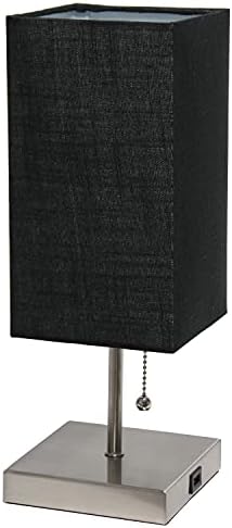 עיצובים פשוטים LT1087-BLK פטיט מוברש ניקל מוברש USB טעינה ליד מיטה לילה עמדת שולחן מנורת משיכה מתג שרשרת, שחור