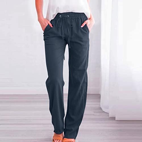 מכנסי כותנה לנשים שרוך מכנסי מותניים גבוהים מכנסיים פאלאצו קיץ מכנסיים מזדמנים מכנסיים רופפים רופפים