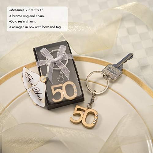 אופנה 6443 50 שנה לטבעת טבעת מפתח יום הולדת, מחזיק מפתחות מתכת זהב, חבילה של 12