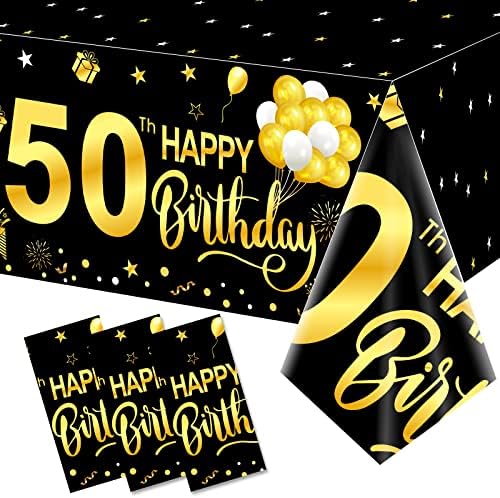 3 חבילות קישוטים של מפת שולחן יום הולדת 40 לגברים נשים, זהב שחור שמח ארבעים ארבעים ליום הולדת שולחן ליום