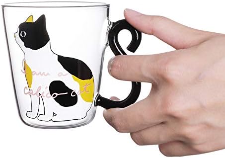 כוס מיץ זכוכית חתול חמוד חידוש ספל קפה קריקטורה עם ידית זנב חתול 250 מל כוס תה חתול יפה חלב
