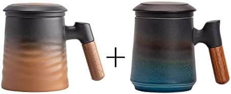 כוס תה של Zens עם מכסה ומכסה, 13.5 גרם שיפוע ספל תה רופף, ידית Rosewood Ceramic Soeeping Sug for gifts, שחור