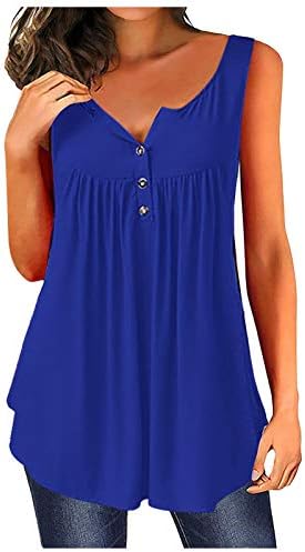 SNKSDGM גופיות קיץ לנשים נ 'צוואר כפתור לבוש מזדמן כלפי שרוולים חולצות הנלי ללא שרוולים.