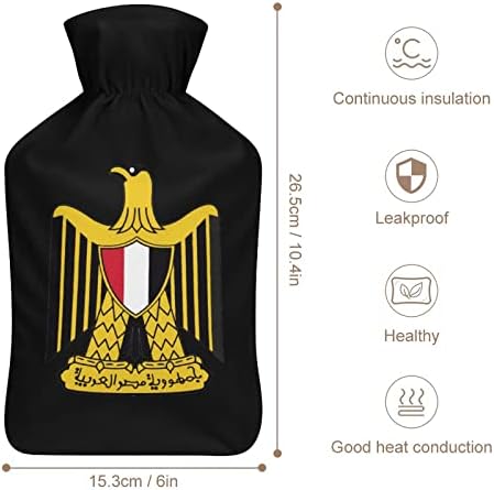 סמל לאומי מצרים מודפס בקבוק מים חמים עם כיסוי קטיפה רך שקית הזרקת מי גומי 1000 מל