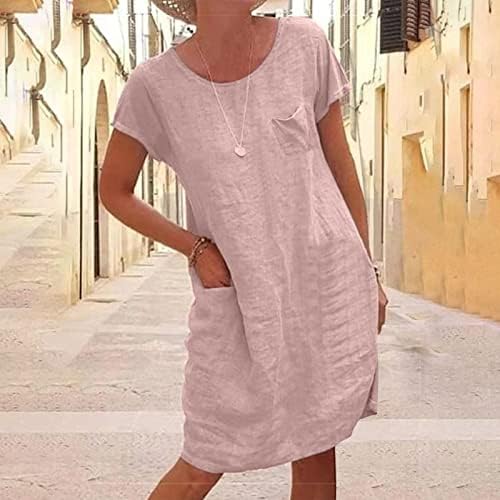 שמלת קז ' ואל קיץ לנשים 2023 אלגנטית צוואר צוות שמלת שרוול קצר בוהו אונליין שמלת חוף מידי עם כיס