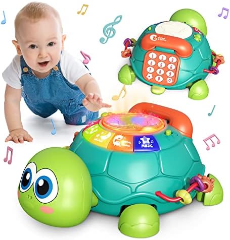 צעצועי תינוק חמוד אבן 6 עד 12 חודשים, צב מוזיקלי זוחל צעצועים לתינוק במשך 12-18 חודשים, צעצוע חינוכי לומד מוקדם