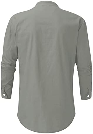 XXBR Mens כפתור למטה חולצות כותנה פשתן שרוול ארוך חולצה צוואר מדומה חולצה מזדמנת