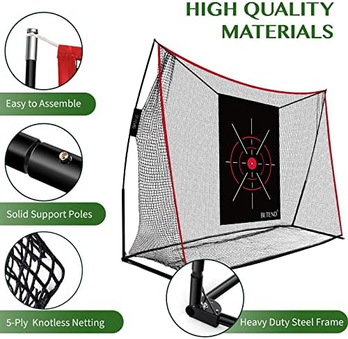 Bltend Heavy Duty Golf Net: 10x7ft גולף תרגול פוגע ברשתות לנהיגה בחצר האחורית עם מחצלת דשא למוסך לשימוש