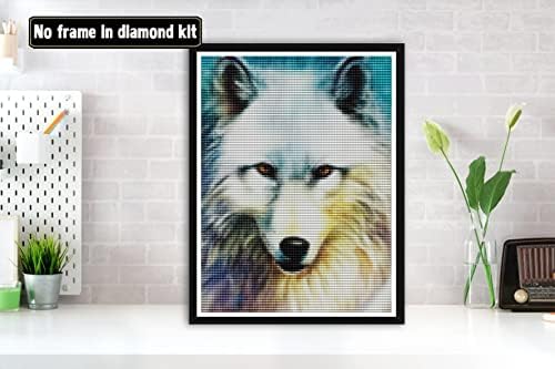 BIMKOLE 5D ערכות ציור יהלומים זאב לבן, מקדחה מלאה חיה DIY DIY RHINESTONE רקמה סט רקמה עם יהלומים אמנות לפי ערכות