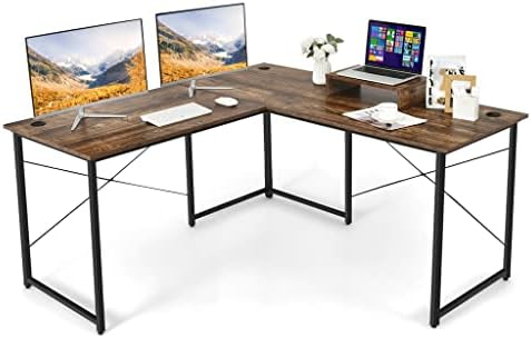 ג 'יזינג 95 אינץ' צורה הפיכה שולחן מחשב 2 אדם ארוך שולחן מעמד צג נשלף