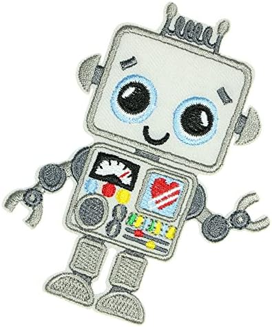 Jpt - חמוד אוטומט רובוט חיוך כיף לוגו לב לבקר לב מצוירים ברזל/תפור על טלאים תגית לוגו חמוד על חולצת