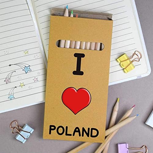 Azeeda 12 x 'אני אוהב פולין' ארוך 178 ממ עפרונות צבעוניים/סט עיפרון