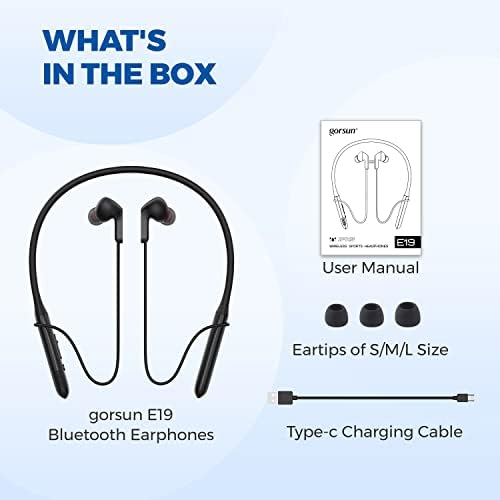 Gorsun E19 אוזניות Bluetooth פס צוואר, אוזניות ספורט אלחוטיות באוזן, זמן משחק של 15 שעות, מתקפל וקל משקל,