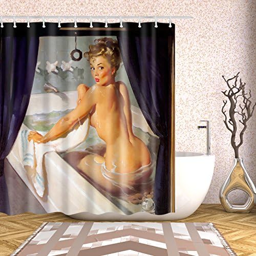 וילון מקלחת של פנגקון סקסית עיצוב רחצה של ילדה יפה - סיכת רטרו וינטג