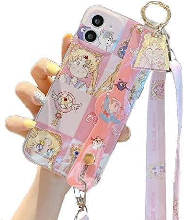 Kimzzozkoala לאייפון 13 כיסוי מארז, Cartoon Japan Anime Sailor Moon Case עם מחזיק צמיד שורש כף