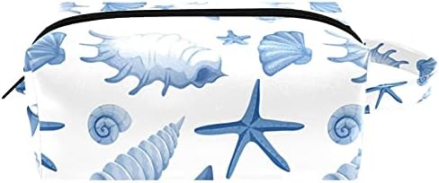 Leveis כחול צדפים דפוס קונכיה מיקרופייבר עור איפור תיק איפור שקית טיול אטום למים תיק קוסמטי נייד