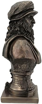 אמן הרנסנס האיטלקי לאונרדו דה וינצ'י פסלון 9 1/8 אינץ 'ברונזה שרף פסל חזה אבן