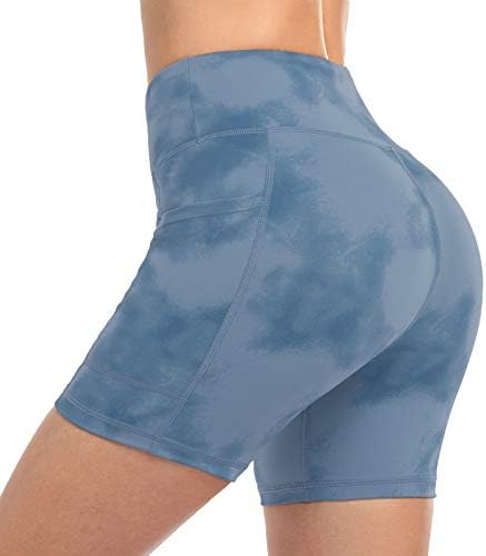 מכנסיים קצרים של יוגה של Uurun לנשים, מכנסי אופנועים במותניים גבוהים, אימון בקרת בטן קצר עם כיסי צד
