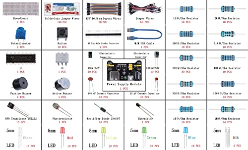 Bojack 37 ערכים 480 PCS ערכת כיף רכיב אלקטרוניקה עם מודול אספקת חשמל, חוט מגשר, פוטנציומטר מדויק,