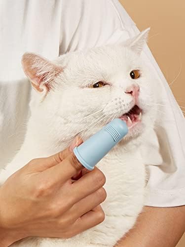 קוויני 2 יחידות מעורב צבע לחיות מחמד מברשת שיניים סט חתול כלב 360 תים אצבע מברשת שיניים ערכת ארגונומי גומי