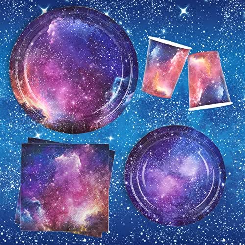 גלקסי מסיבת ליל כוכבים אספקת כלי שולחן סט חלל החיצון נושא גלקסי מסיבת יום הולדת קישוטים, כולל נייר צלחות מפיות