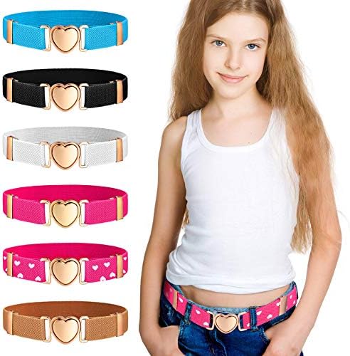 6 חתיכות בנות אלסטי למתוח חגורות ילדים מותן חגורת מתכוונן אחיד חגורת עבור נוער ילדים בנות שמלות לב חגורה