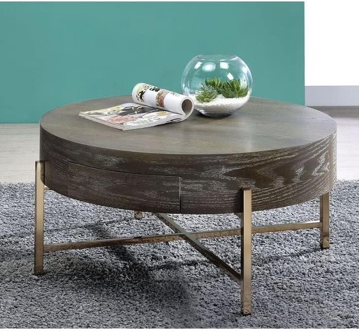 שולחן קפה בסגנון עכשווי עץ אלון כהה שמפניה חום עץ מודרני מגזין מגזין מגזין