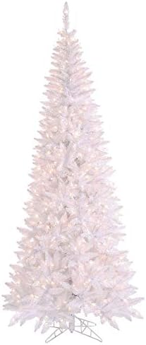Vickerman 5.5 'אשוח לבן רזה ועץ חג המולד מלאכותי, אורות מוארים דוראים, תפאורה ביתית מקורה עונתית
