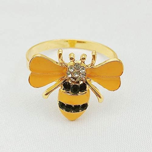 טבעות מפיות של Allinlove סט של 6, טבעות מפיות דבורים מתכתיות אביזרי שולחן, טבעות מפיות מפיות מפיות זהב טבעות