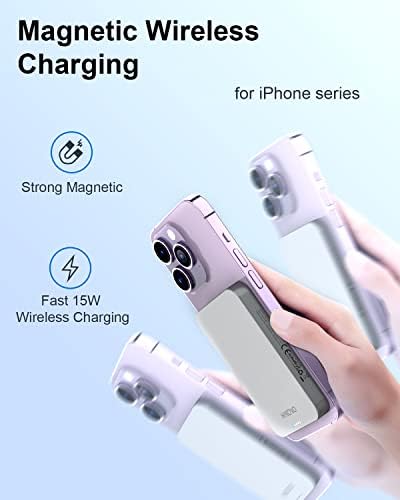 בנק הכוח המגנטי של Hinovo, 10000mAh Wireless Wireless Wireltible Charger iPhone, בנק חשמל אלחוטי