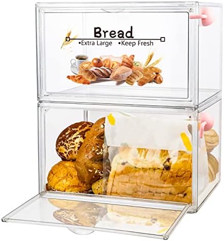 ריזיקוליס 2 יחידות קופסת לחם גדולה למשטח מטבח, מיכל אחסון לחם שכבה כפולה הניתן לגיבוב, קופסאות