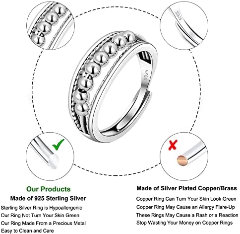 Lnieer 925 סטרלינג כסף טבעת חרדה לנשים גברים טבעת הקלה חרדה עם חרוזים טבעות מסתובבות לחרדה לקשקש טבעת